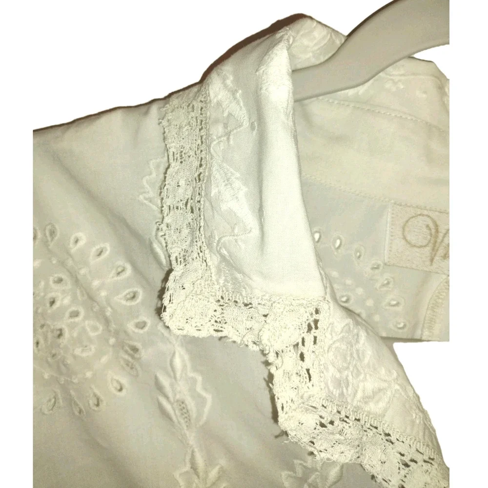 White Embroidered Blouse Vintage Inspired Sz 2 Romantic Cottagecore Fairycore - Picture 4 of 6